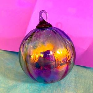 Ornament Hand Blown Glass Blue Iridescent Beautiful Glistening Shimmers …